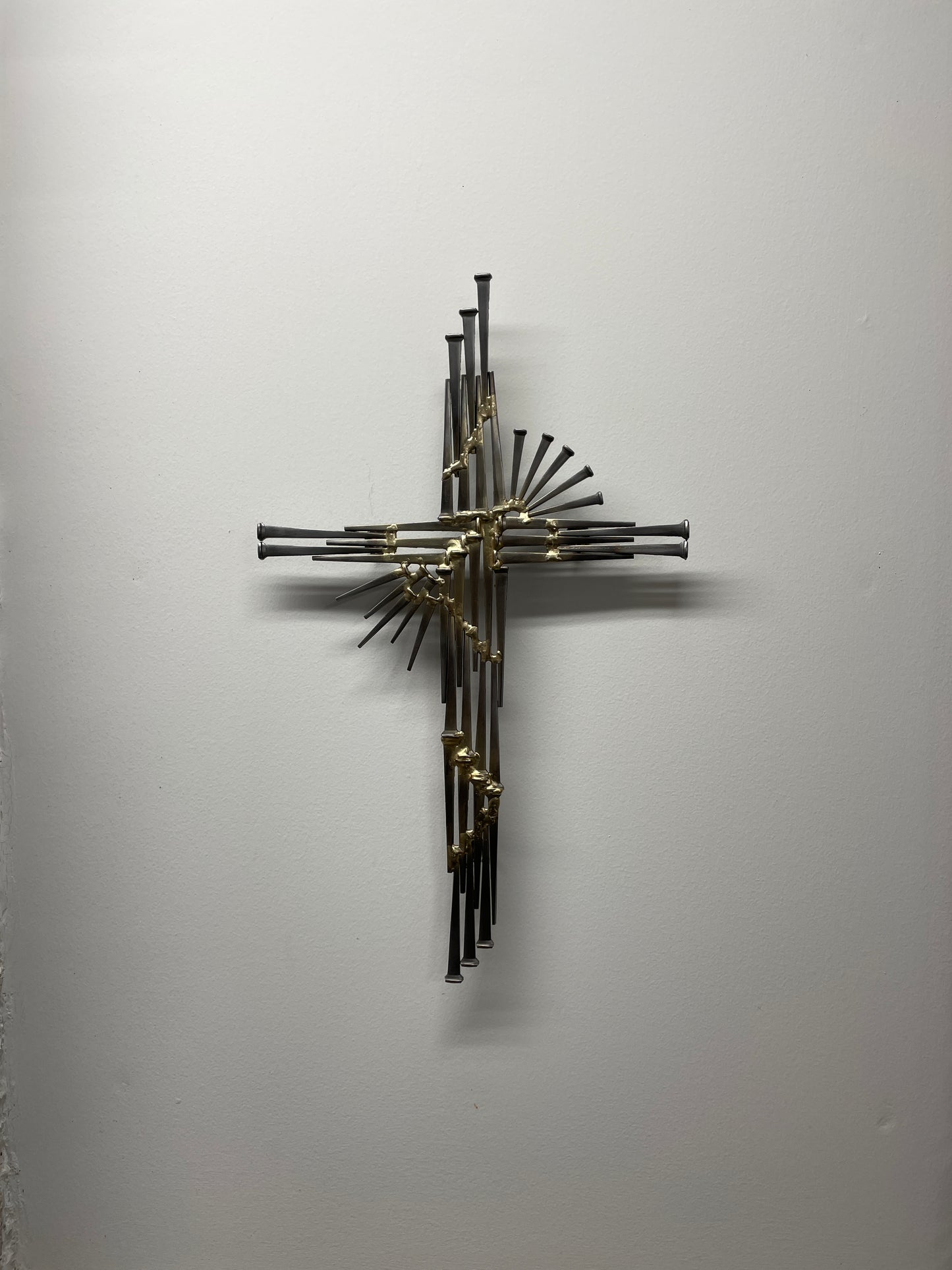 Ascending Descending Cross - Metal Wall Sculpture - A Brutalist Mid-Century style - in the form of a cross